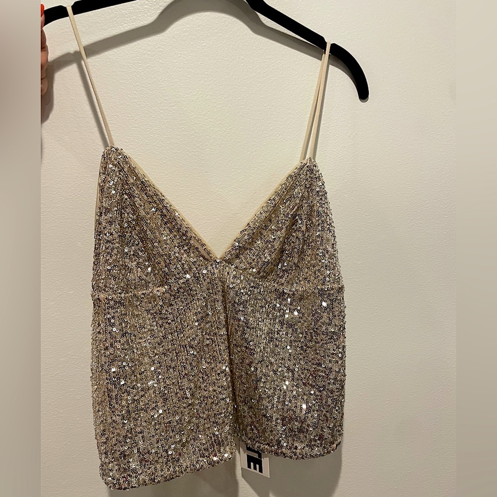 Rotate silver sequin top